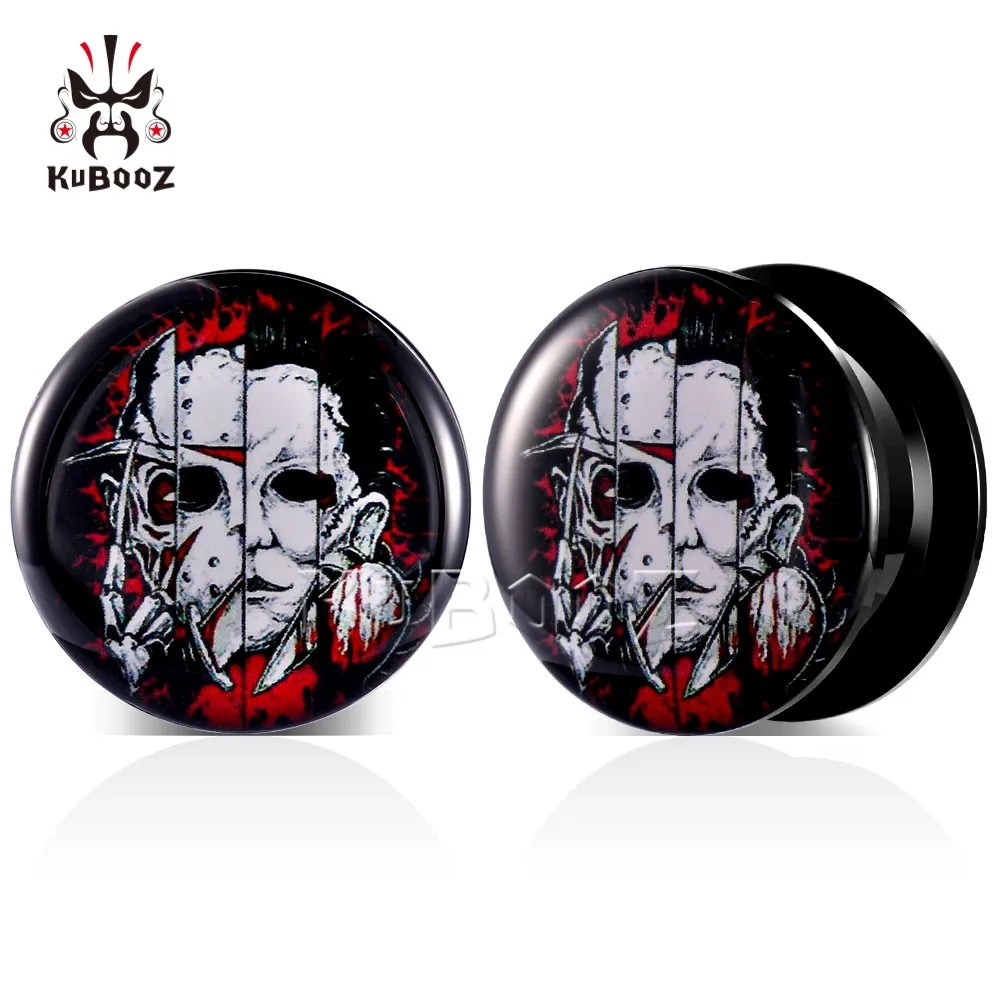 KUBOOZ Stylish Acrylic Boy Logo Ear Tunnels Plugs Earring Body Piercing Jewelry Gauges Expanders Stretchers 2PCS