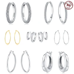 925 Sterling Silver Large Double Hoop Earrings With Simple Texture Earrings For Lady Women Birthday Party Gifts Fine Jewelry