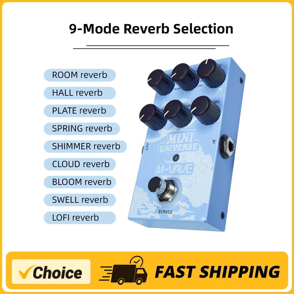 M-VAVE Guitar Effect Pedal Digital Reverb Pedal Digital Modeling Reverberation Effector with 9-Mode Reverb Selection