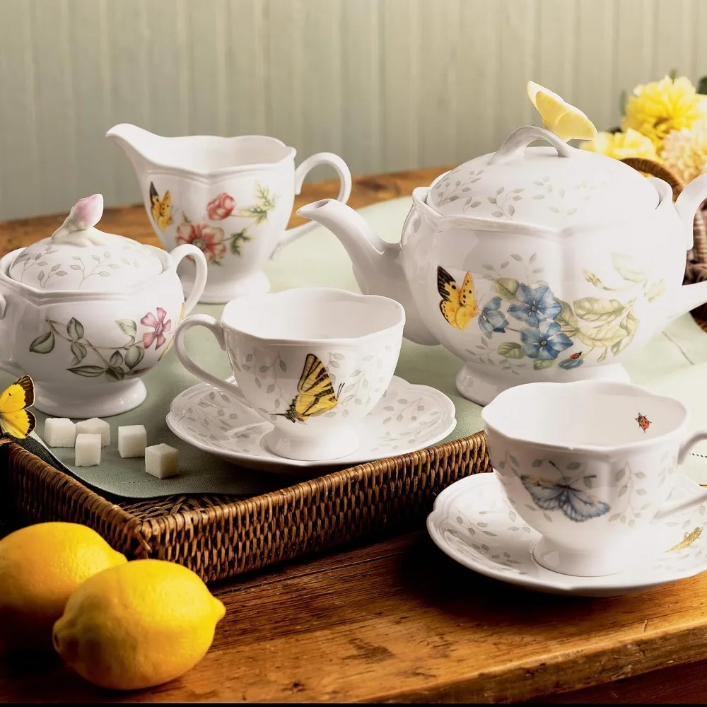 Butterfly Meadow 8-Piece Tea Set, Service for 2,  Kung Fu Tea Set，White