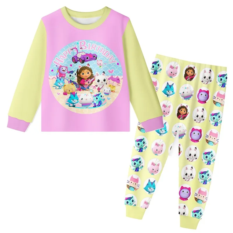 Kids Gabbys Dollhouse Costume Cartoon Pyjama Baby Girls Long Sleeve T Shirt Pants 2pcs Sets Boys And Girls Casual Sleepwear