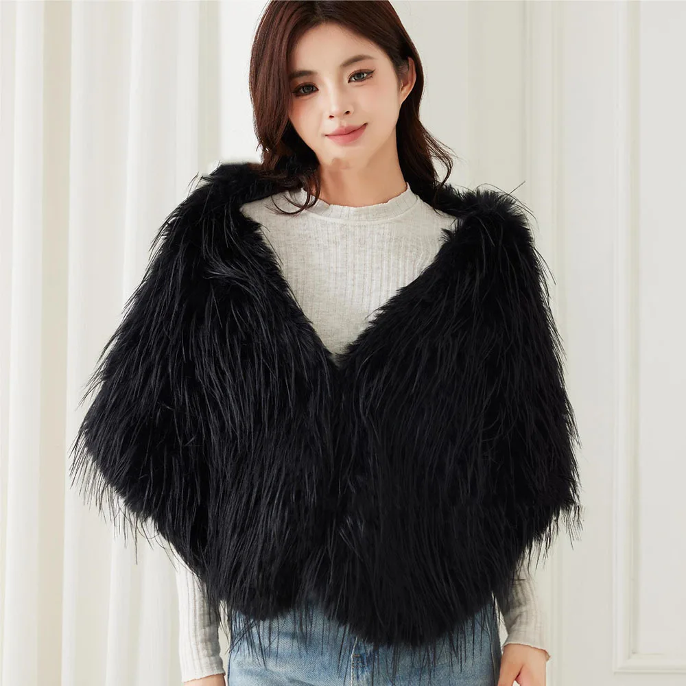 

Faux Wool Fur Shawl Women Party Prom Dress Shawl Fashion Imitation Fur Cloak Ladies Elegant Solid Color Poncho Tops Winter Capes