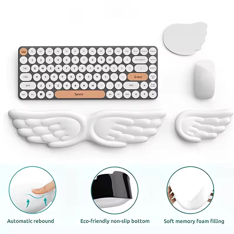 Angel Wings Shaped Keyboard Mouse Wrist Rest Memory Foam Anti-slip Silicone Ergonomic Wrist Guard Table Mat Mouse Pad For Laptop