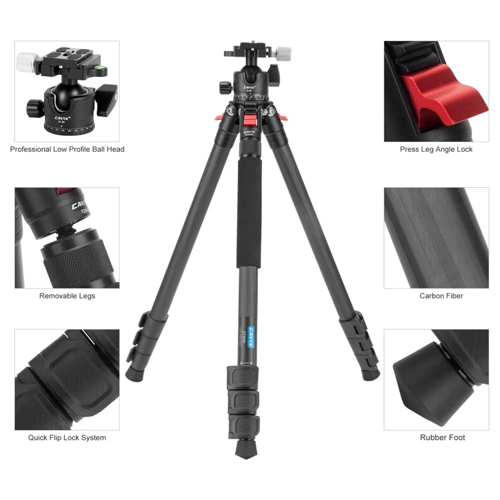ใหม่คาร์บอนไฟเบอร์ขาตั้งกล้องขาตั้งกล้อง Monopod LOW PROFILE BALL HEAD QUICK RELEASE PLATE สําหรับกล้องดิจิตอล