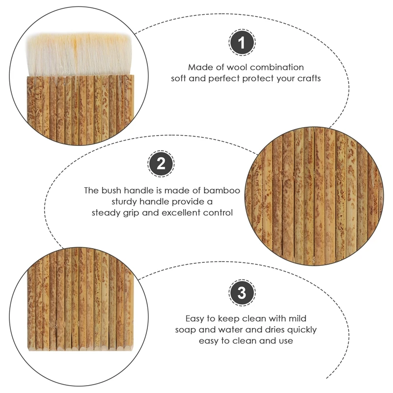 Щетка для блендера, 5 размеров, щетки с бамбуковой ручкой, широкие шерстяные щетки, акварельные щетки для обжига, очистки пыли