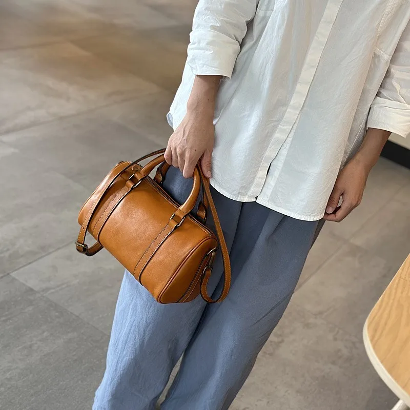 Johnature 2024 autunno nuova borsa da donna in vera pelle casual tinta unita borsa versatile borse a tracolla di grande capacità
