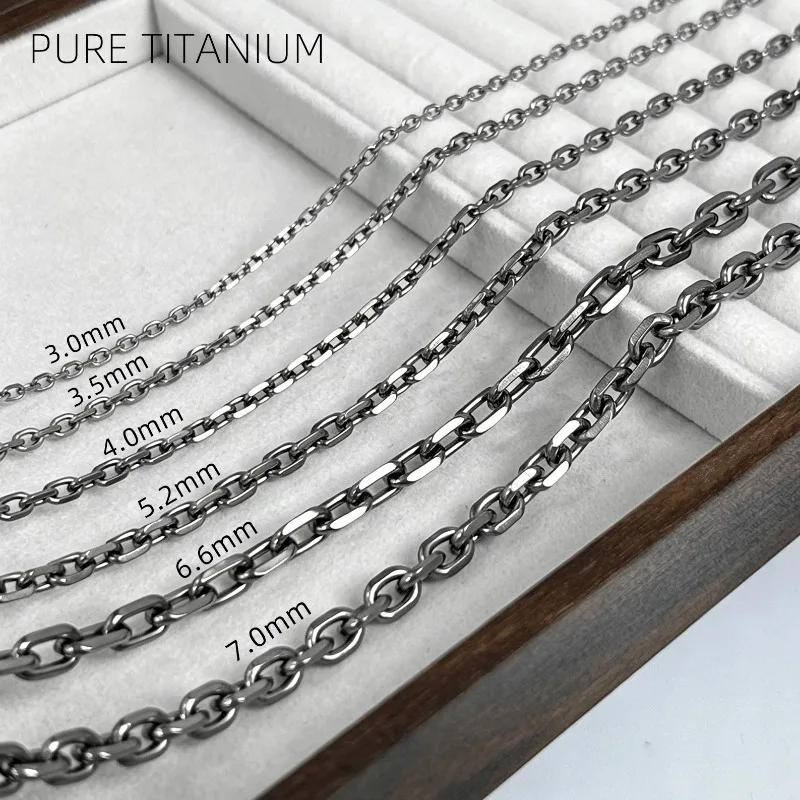 5.2mm Wide Pure Titanium Cut Angle Chain Bracelet for Men, Retro Hip Hop Unisex Lightweight Anti Allergy Titanium Link Necklace