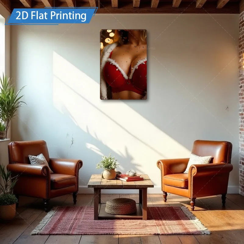 ป้ายโลหะ 1 ชิ้น 4x16 นิ้ว "Modern Glam Red Bra Art Print สําหรับตกแต่งห้องนั่งเล่น"