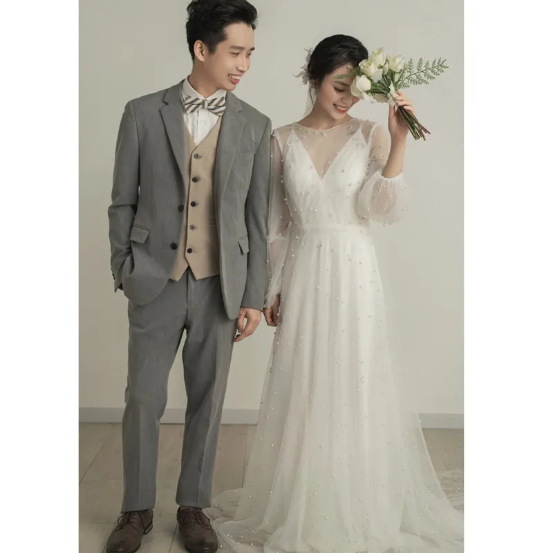 

Simple Korea Style A-line Ivory Zipper 웨딩드레스 Wedding Dress O-Neck Party Dresses vestidos de novia 2024