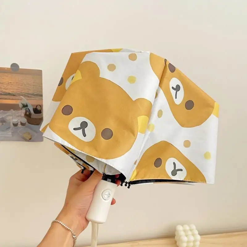 Nuovo ombrello Kawaii carino Rilakkuma ombrello da sole pieghevole completamente automatico in gomma nera regali di compleanno per cartoni animati