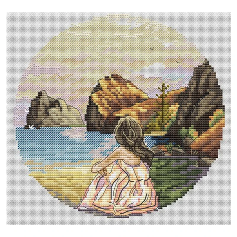 

Cross-stitch set: Back View Girl Island 28ct, 18ct, 14ct, 11ct. You can choose the printed fabric hand-embroidery material pack