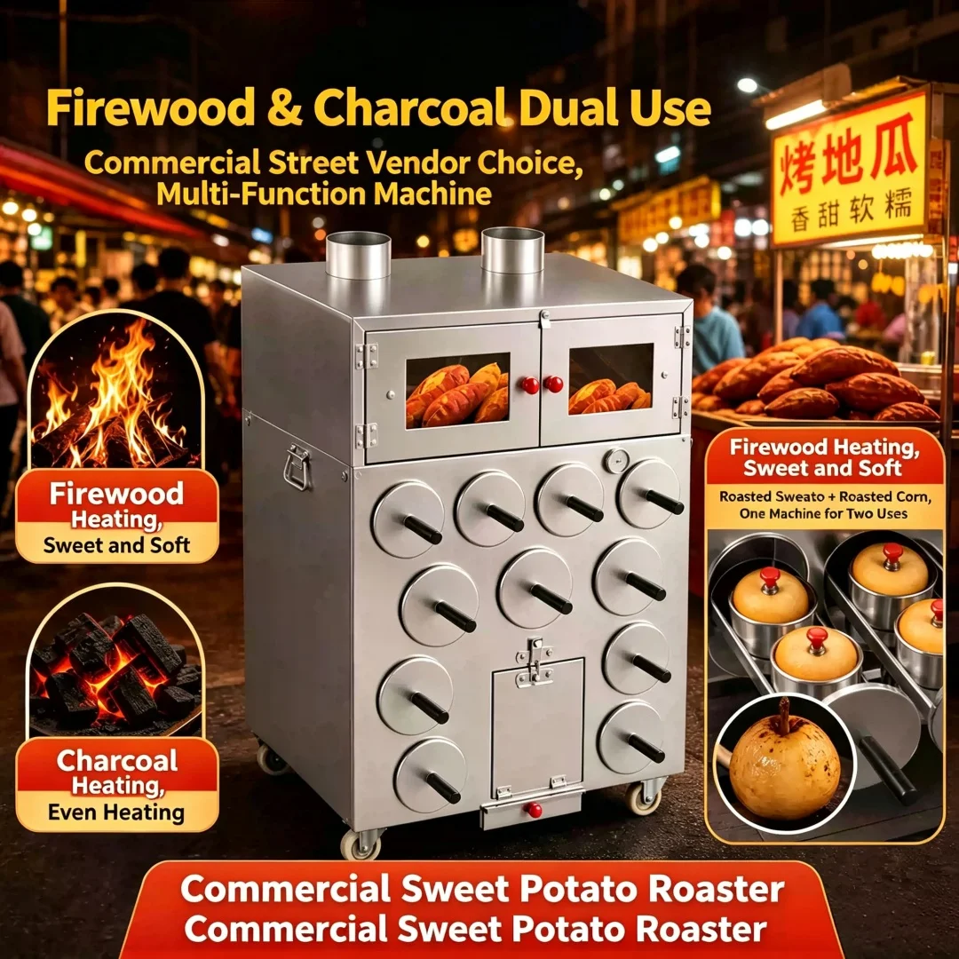 Commercial Sweet Potato Roaster Machine for Street Vending, Charcoal/Gas Dual Use Roasting Stove for Baked Pear, Corn, Sweet Pot