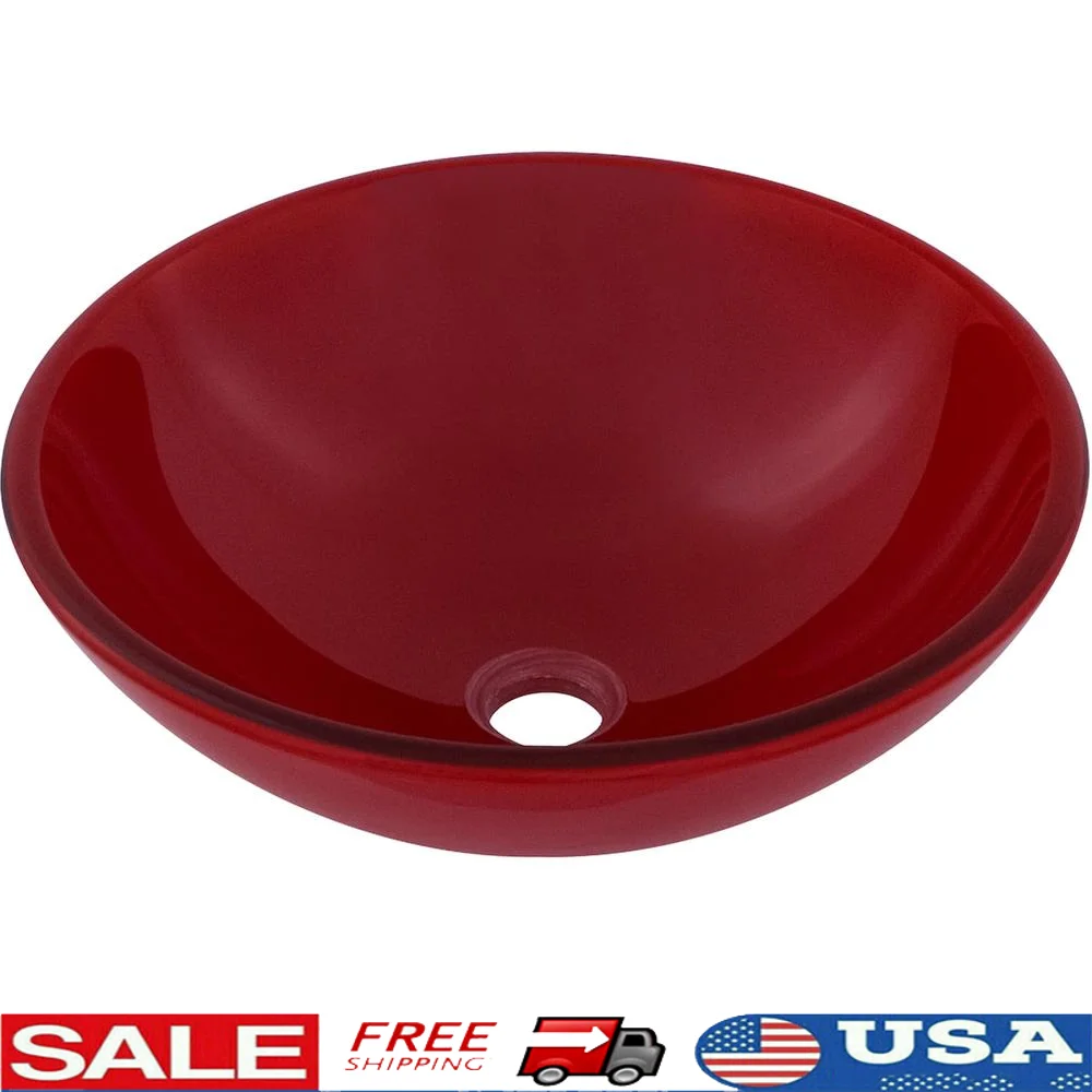 Red Glass Vessel Sink Scratch Resistant Polished Double Layer 16.5