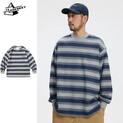 Japanese Long-sleeved T-shirt Men Women Colour-blocked Striped Loose Sweatshirt Street Pocket-embellished Pullover Tops Unisex