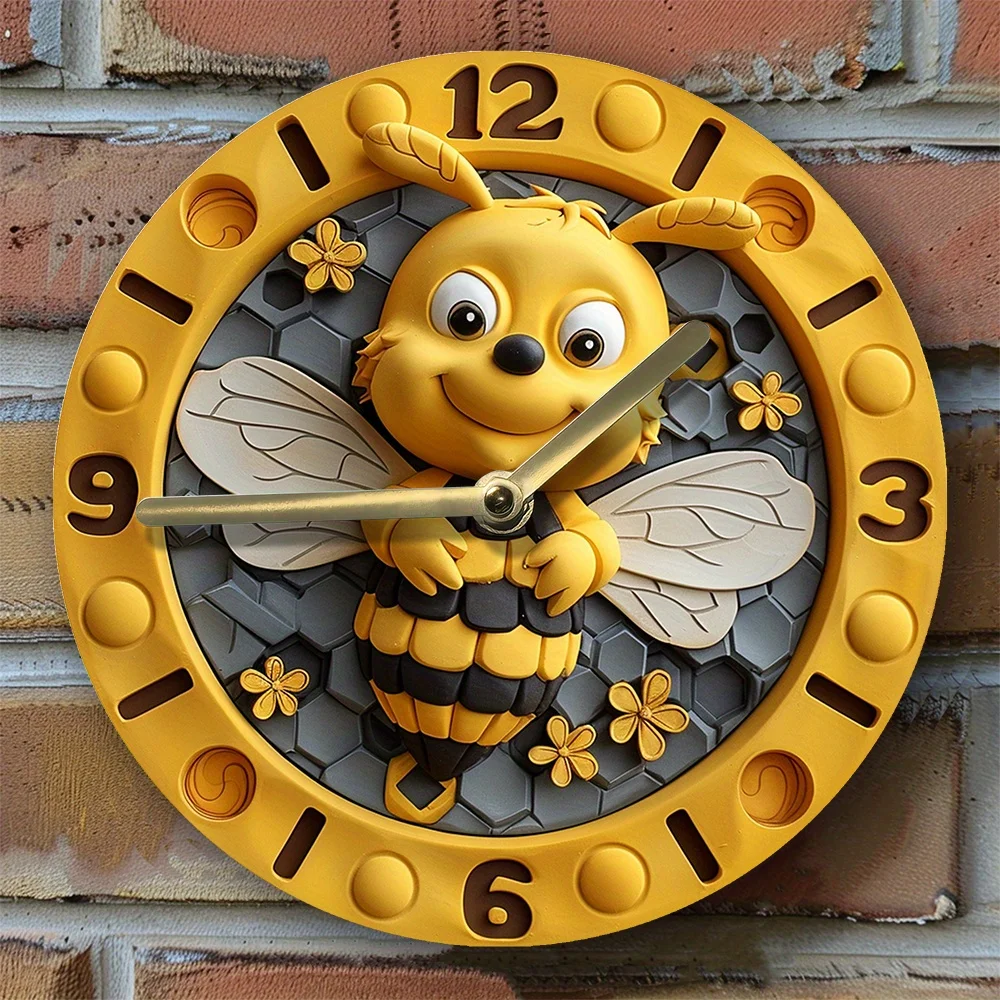 2D Effects Silent Wall Clock - Bee and Honeycomb Theme -  Perfect for Autumn Living Room Decor - Men and Children's Day Gift