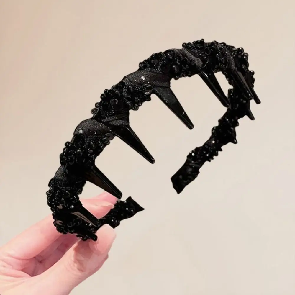 비즈 장식의 푹신한 헤어밴드, 웨이브 디자인 헤어밴드, 한국 스타일 빈티지 웨이브 헤어밴드 (학생용)