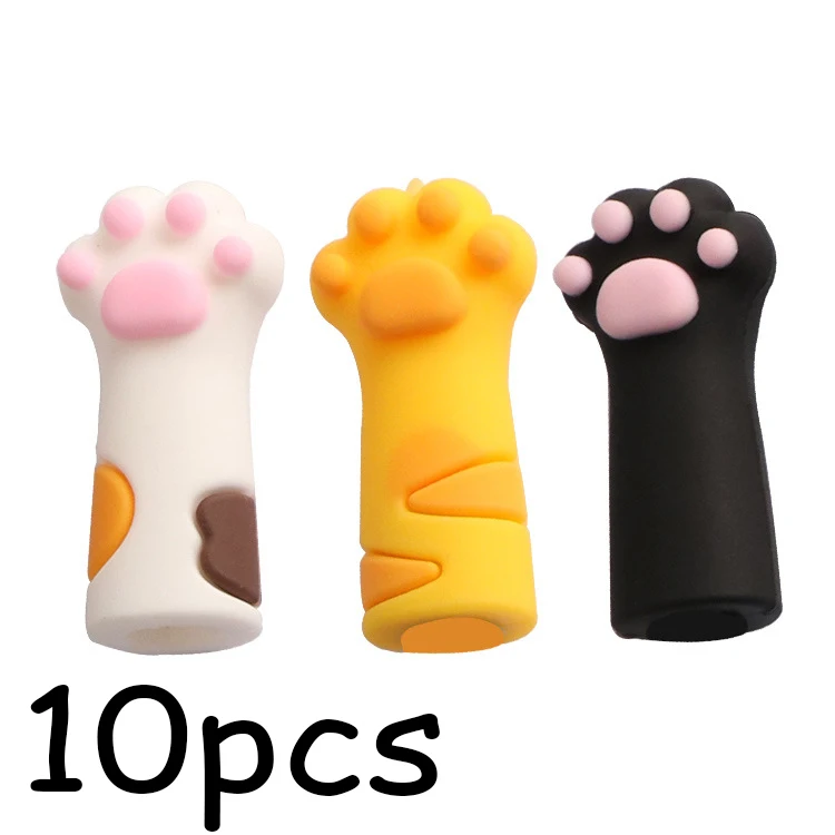 

10pcs Cute Cat Claw Pen Holder Portable Environmental Protection Soft Silicone Odorless Kawaii Cartoon Pen Protective Cover