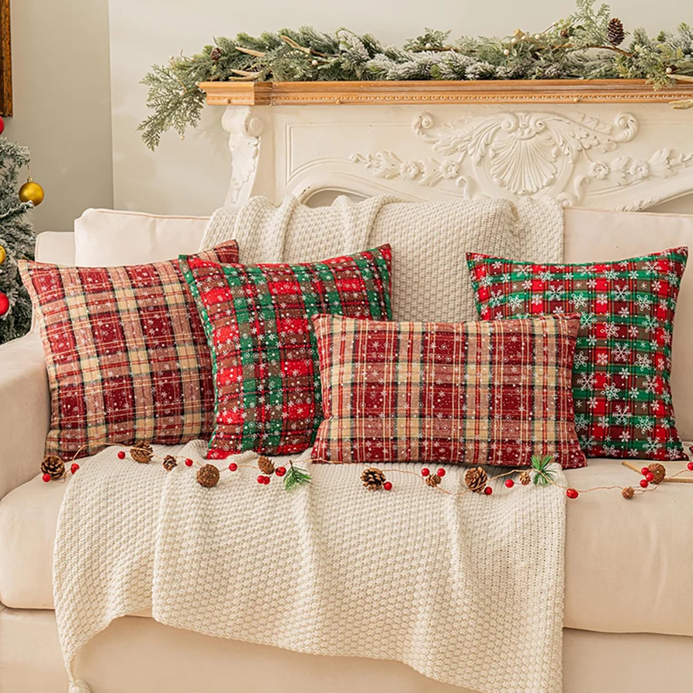 Dekorative Karierte Rüschen-Kissenbezüge, Schachbrettmuster Sofakissen-Überzüge, Wohnzimmer-Kissenhüllen, Weihnachtsdekoration – Detail 20