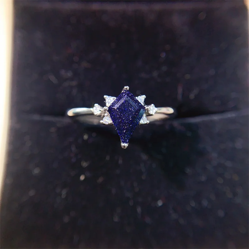 YULEM Blue Sandstone Wedding Rings Silver 925 Ring Engagement Rings for Women