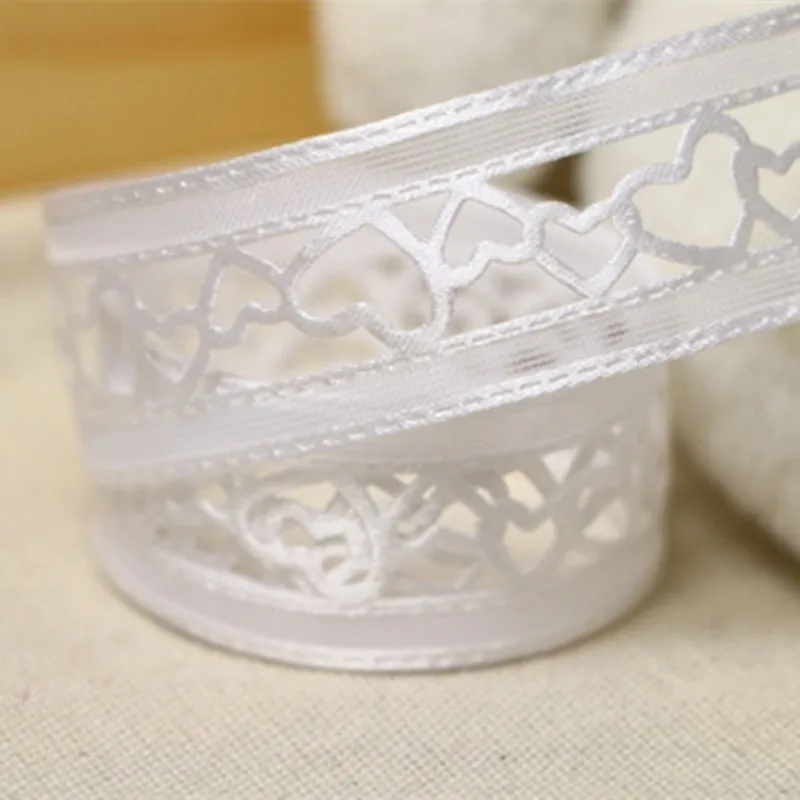 5 Yards 20mm Craft Fabric Tape Hollow Out Heart Organza Ribbon For DIY Headwear Wedding Party Festive Event Decoration Gift Wrap