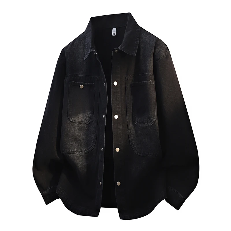 

Spring Autumn Men Retro American Distressed Denim Jacket Youth Lapel Cardigan Casual Workwear Jacket Loose Plussize Denim Jacket