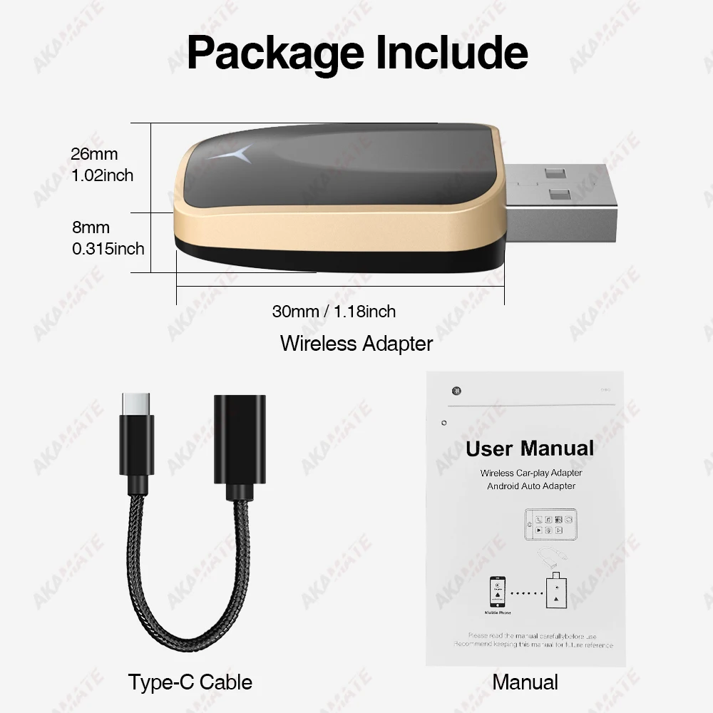 2IN1 محول CarPlay Android Auto اللاسلكي للسيارة مع CarPlay السلكي Android Auto Car Radio Plug and Play USB Type-c Dongle