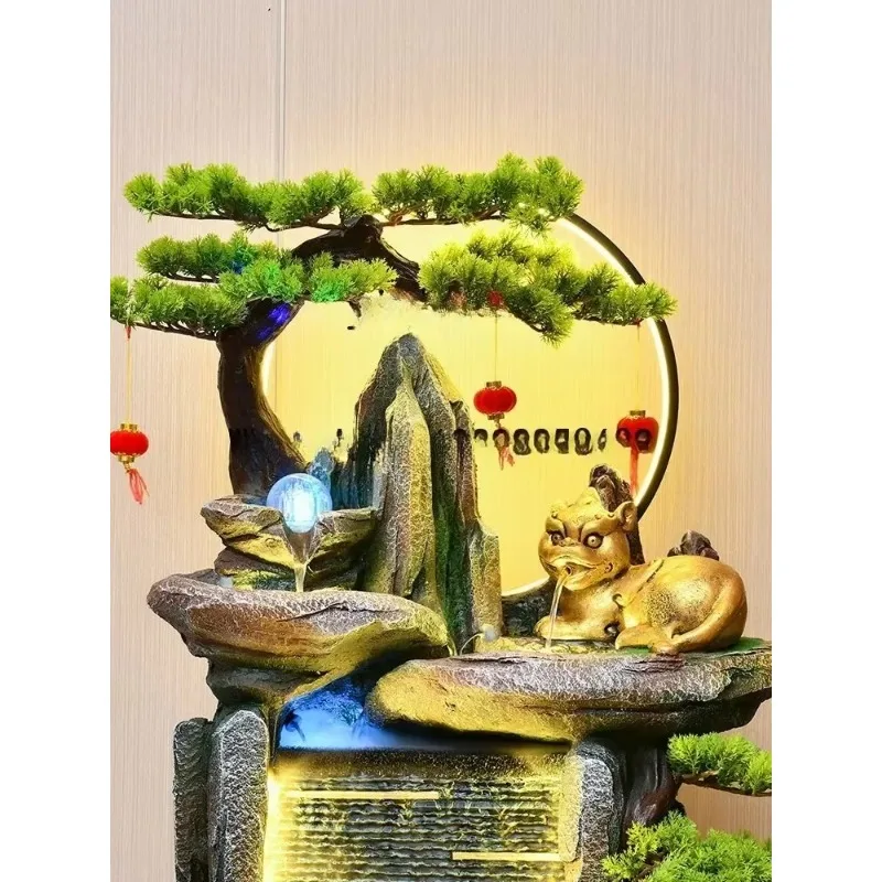 Q-2  New Chinese Style Flowing Water Ornaments Floor Water Curtain Wall Fengshui Wheel Circulating Water Lucky