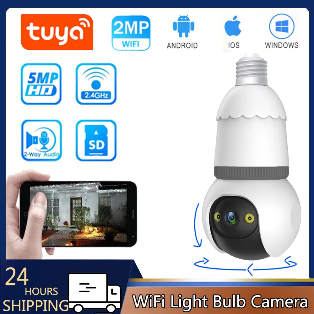 

E27 Tuya Light Bulb WiFi Camera 5MP Wireless 4X Zoom 1080P HD Baby Monitor 360 Degree Panoramic CCTV Camera Pet Monitor