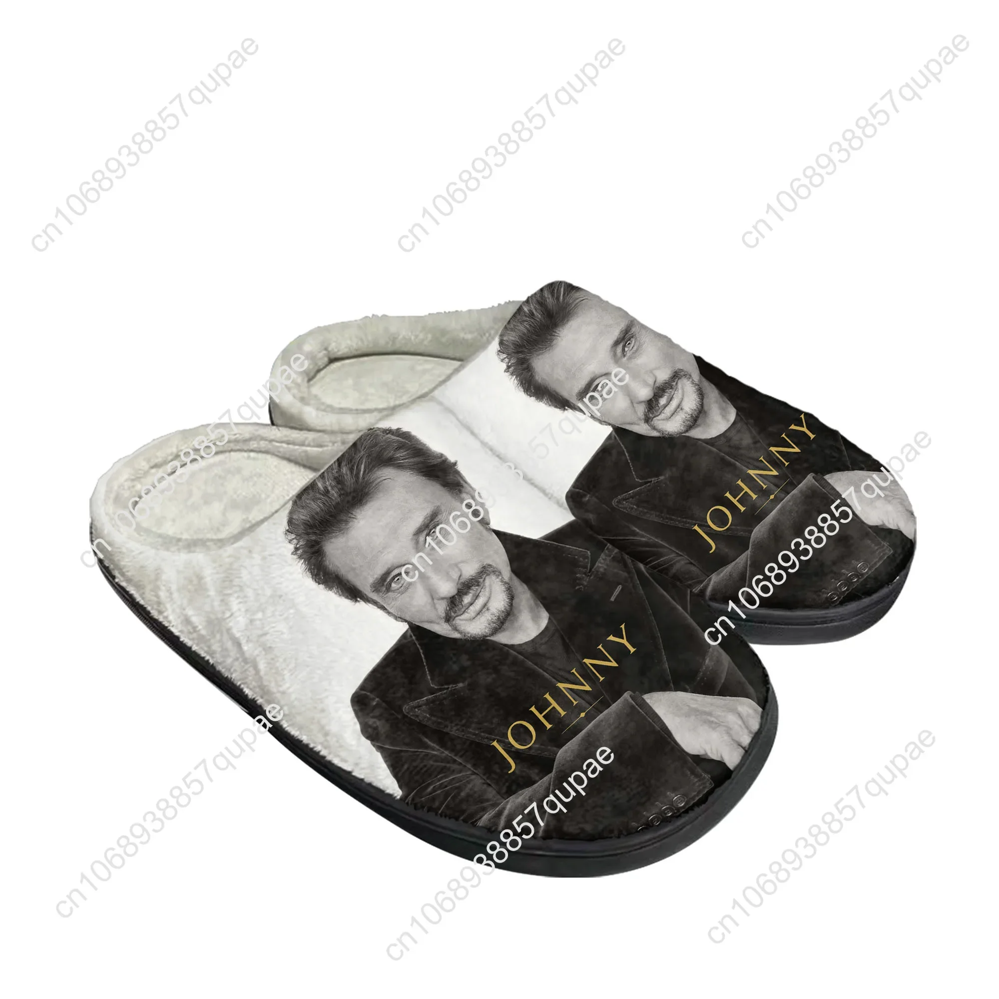 Homens e mulheres Johnny Hallyday Chinelos de algodão estampa 3D, cantor rock, chinelos personalizados para casa, sandálias de pelúcia, calçados casuais, chinelos térmicos