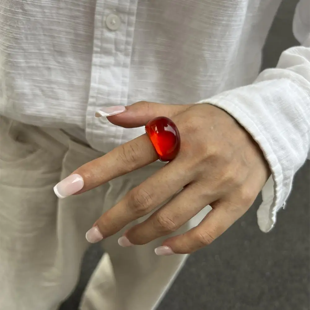 Macaron Color Ring Jelly Texture Finger Ring Transparent Resin Round Band Layered Fashion Accessory for Women Versatile Wear