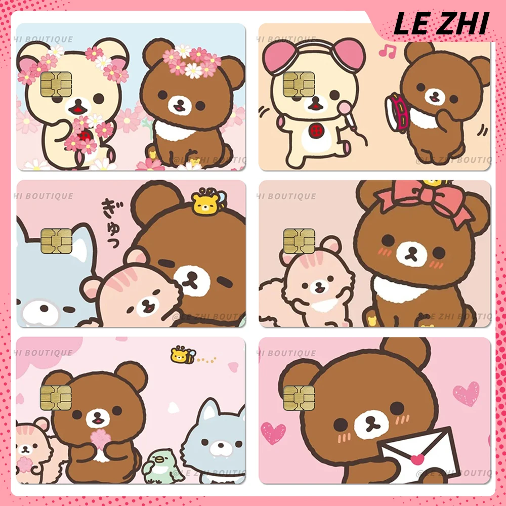 Cute Anime Rilakkuma Credit Debit Card Bank Bus Card Skin Stickers Kawaii Waterproof Small Chip Protective Cover Film Sticker