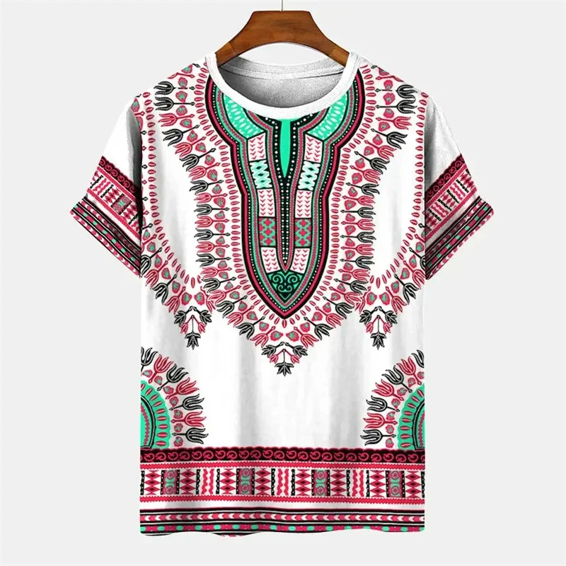 Ethnic Style Pattern T-Shirt Men\'s Vintage African Tradition Stripe 3D Printed T Shirts Street O-Neck Short Sleeve Holiday Tees