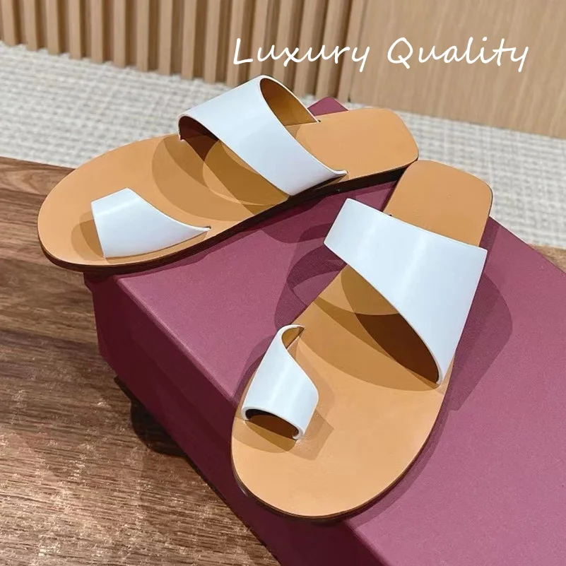 

2024 New Women's Flip Flops Flat sandals Genuine Leather Slides Cross-tied Comfort Flat bottomed anti slip material