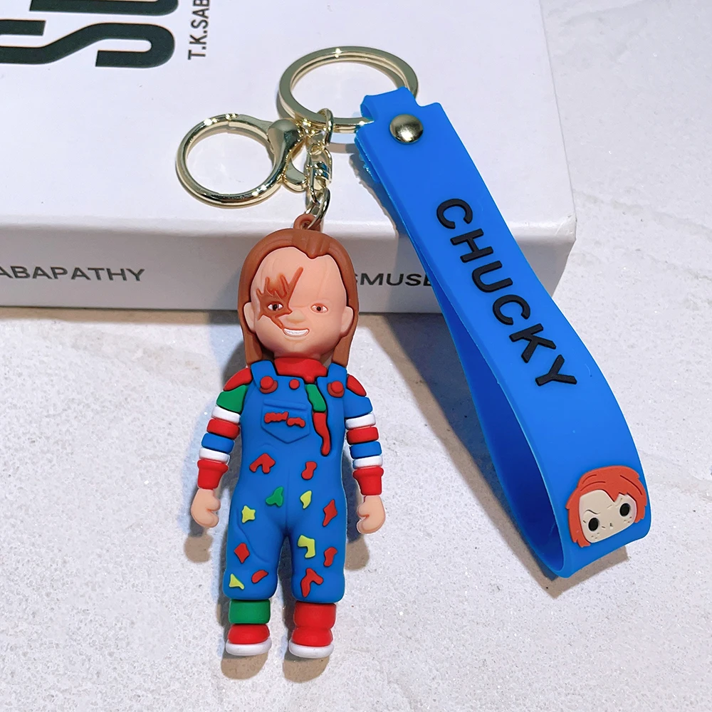 Horror Movie Child\'s Play Keychain Cartoon Figure Chucky Silicone Pendant Keyring Car Backpack Key Holder Jewelry Accessories