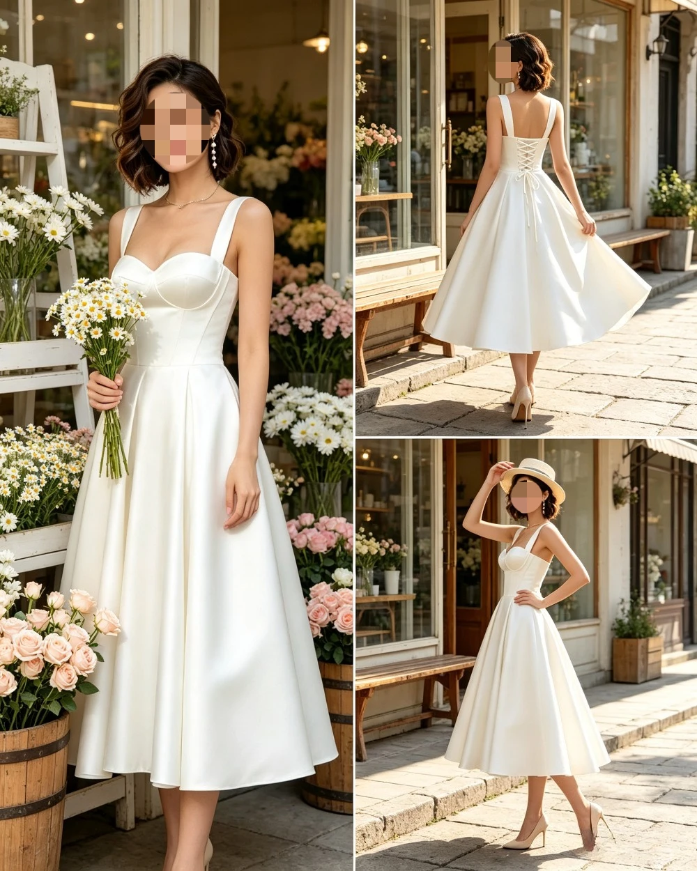 Customized  Minimalist Bridal Reception Gowns Sweetheart Wide Strap Satin Midi Corset A Line Elopement Party Wedding Dresses