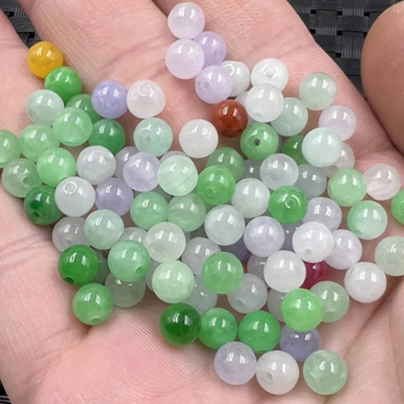 Jade Scattered Beads Jade Bashan Material Loose round Beads Scattered Beads Mixed Color6mm Scattered BeadsdiyBracelet Necklace W