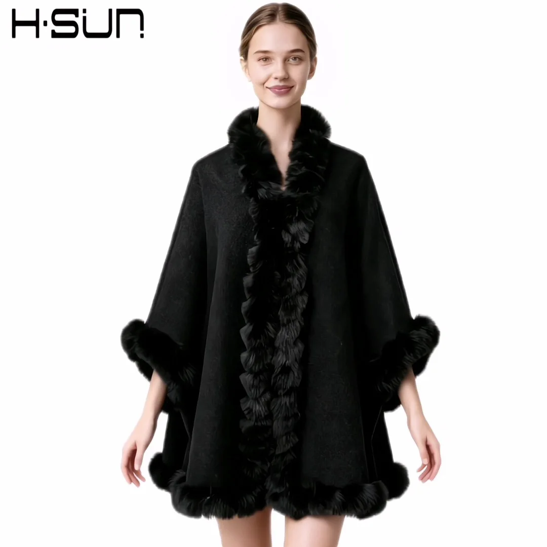

Autumn Winter 2025 New Fashion Women's Solid Color Casual Trendy Elegant Luxury Faux Fur Coats Female Clothes Ponchos Capes Tops