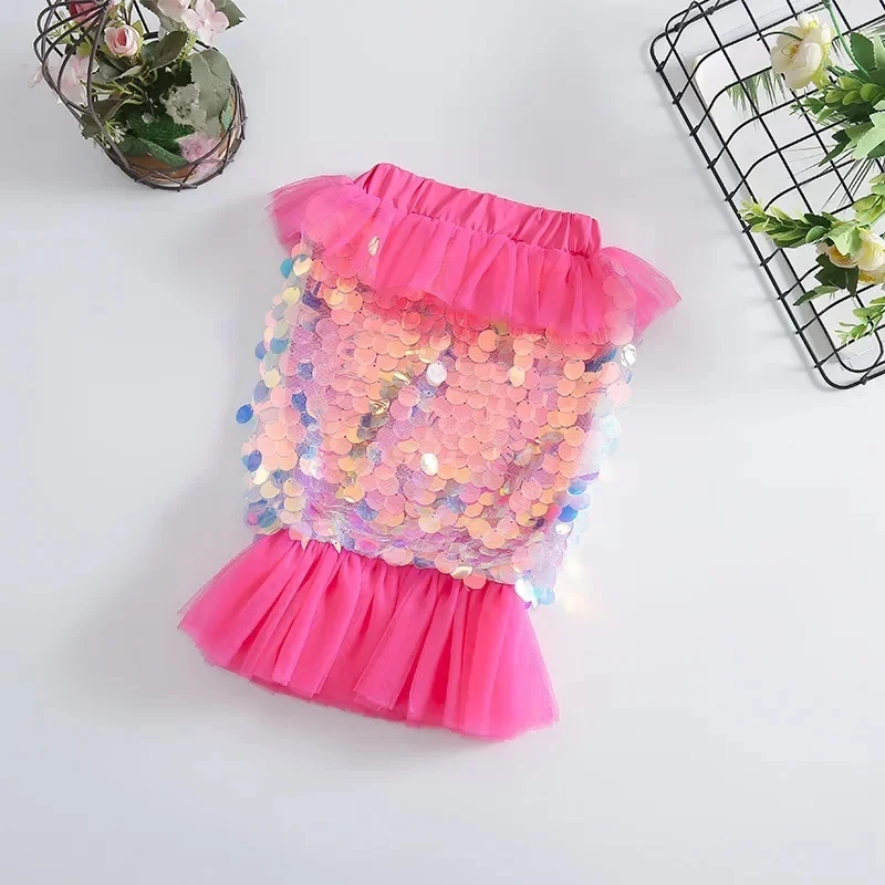 Girls Color Sequin Mermaid Princess Skirts Summer New Fashion Children Cartoon Skirt Baby Girl Mesh Fishtail Skirt 2-8T