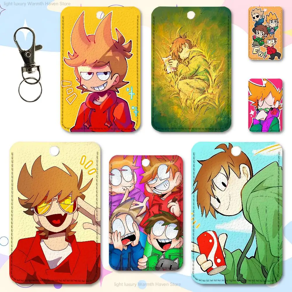 

Hot Web Drama E-Eddsworlds-S Key Tag Ring Leather Card Holder Key Ring Rectangle Access Card Holder