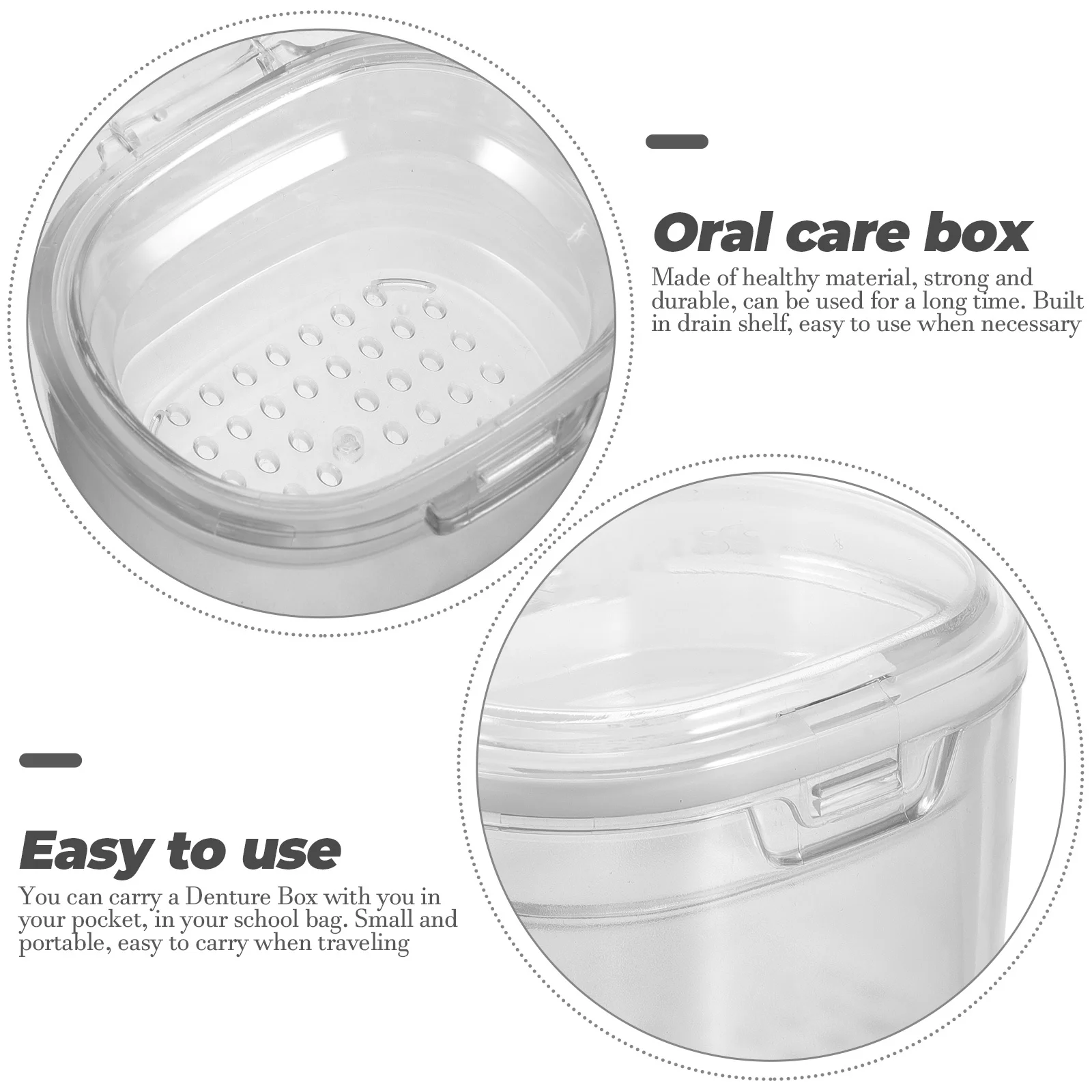 علبة أسنان محمولة لتقويم الأسنان حامل أسنان صغير صندوق أسنان كاذبة مدمج استنزاف الرف حاوية تخزين السفر العناية بالفم