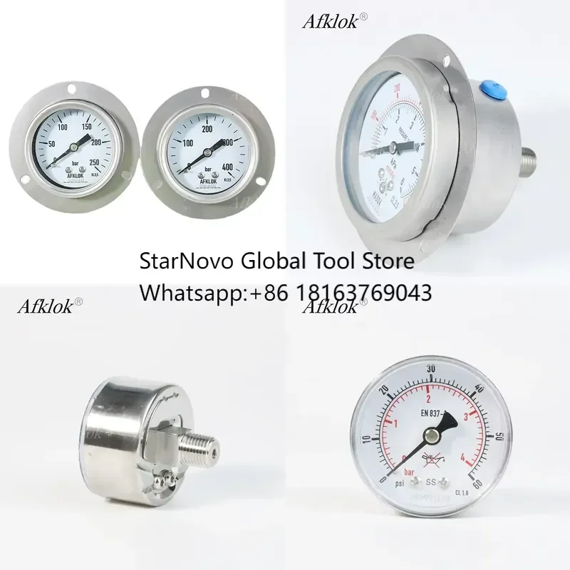 2026 Hot！ Measuring Equipment Single Scale Axial Connection 1/4NPT 0-250 Bar Oil Filling for Laboratory Measurements Pressure