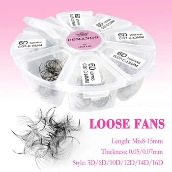 COMANGO 8 in 1 600 느슨한 팬 사전 제작 볼륨 팬 3D-16D 믹스 길이 뾰족한베이스 부케 속눈썹 팬 거짓 속눈썹 연장 물집 속눈썹 리프팅