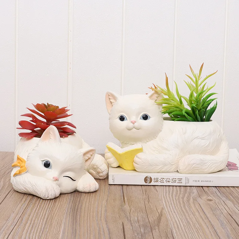 

Creative Simulation Cat Resin Succulent Flowerpot Porch Living Room Decoration Desktop Personality Storage Box Decoration