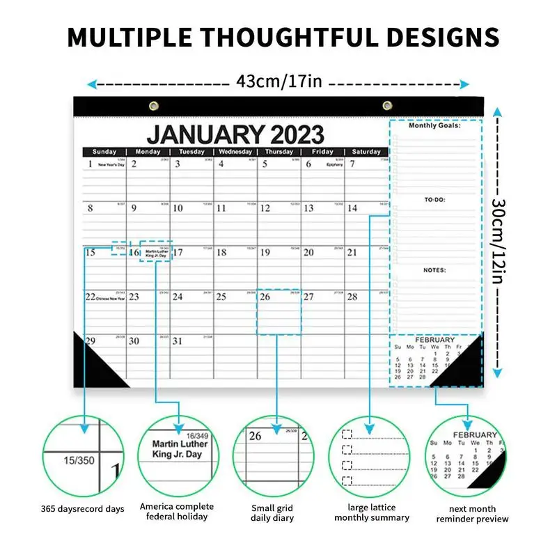 Desk Calendar 2023 2023-January To June 2024 18 Months Wall Calendar With Large Monthly Pages 16.93 X 12.01 Inch