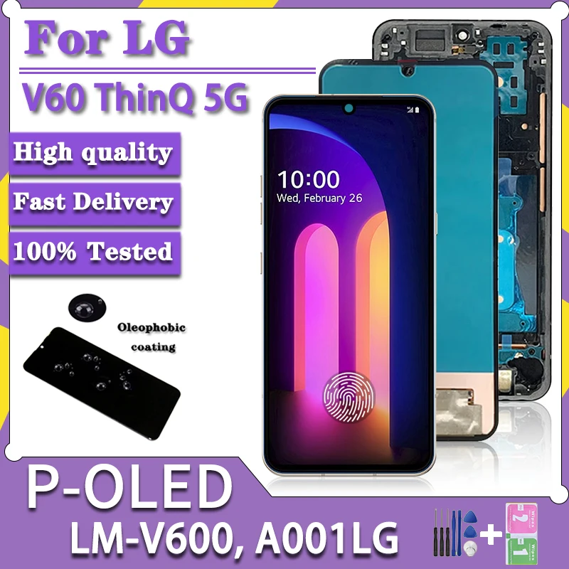6.8 "super amoled para lg v60 thinq 5g LM-V600 a001lg display lcd digitador da tela de toque para lg v60 lcd com impressão digital