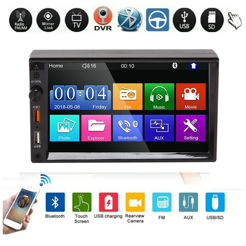 Double 2 Din 7Inch Car Stereo Radio MP5 Bluetooth Touch Dual USB Mirror Link 7020