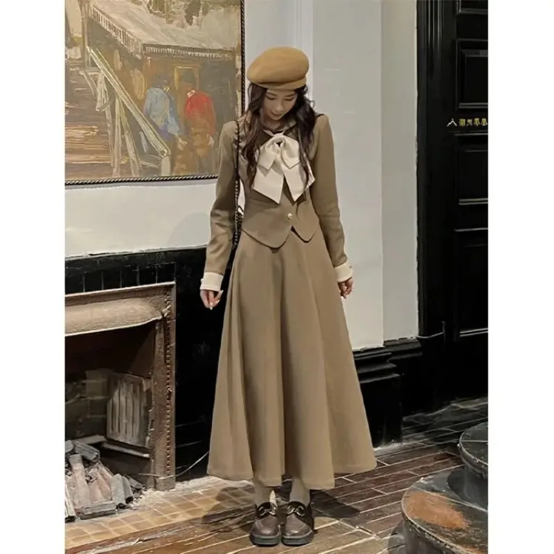 Insozkdg Light Mature Elegant Women Suit Jacket Skirt Autumn New Korean Retro College Style Socialite Elegant Two-piece Sets