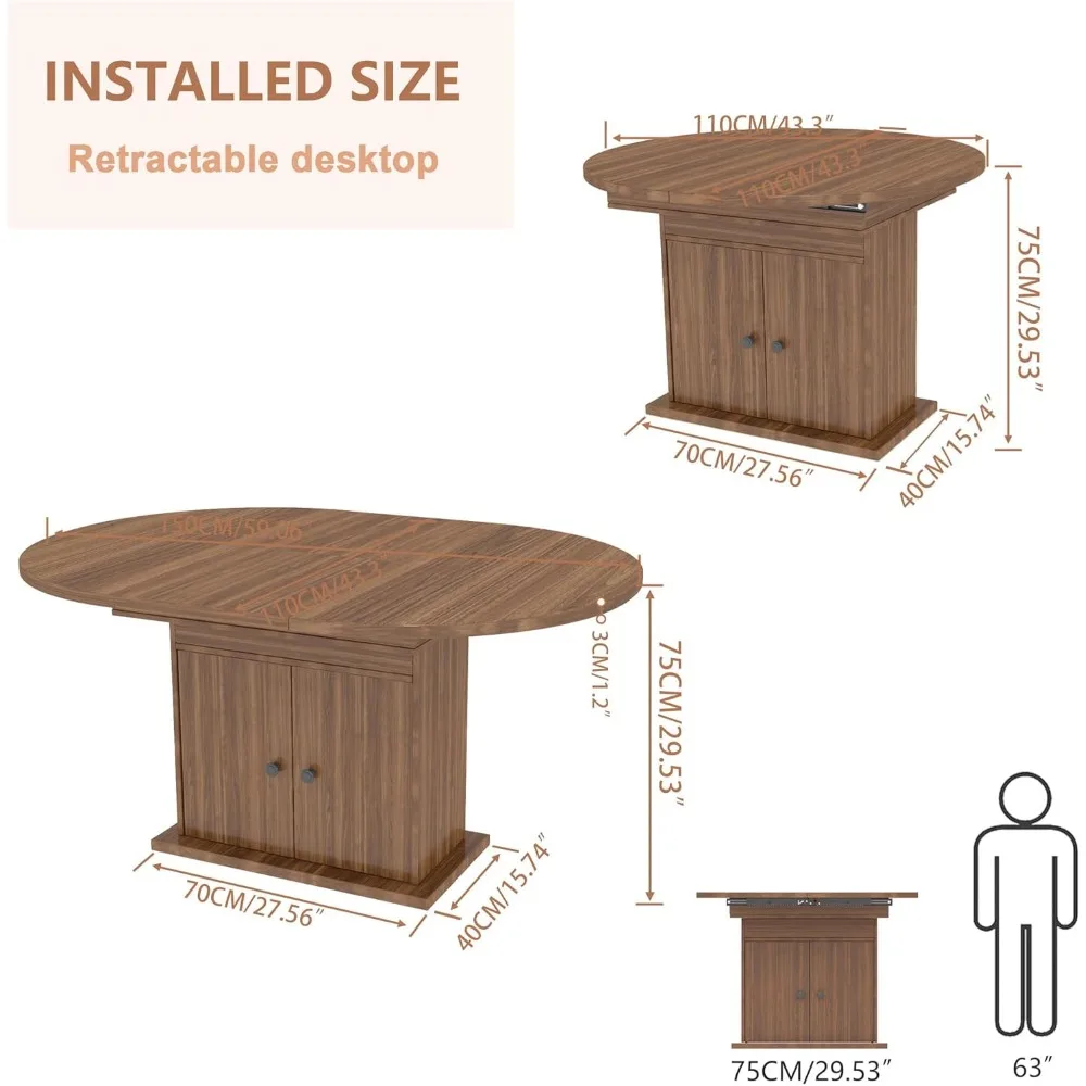 Uitschuifbare ronde eettafel voor 4-8, moderne uitbreidbare ovale keukeneettafel, ruimtebesparende cirkel eetkamer