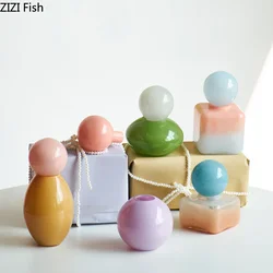 Colored Glass Vase with Lid Aromatherapy Bottle Ornament Small Mouthed Vase Home Flower Arrangement Organizer Dried Flower Vases