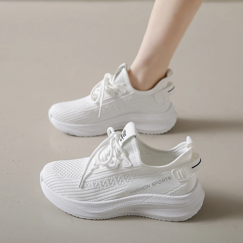 Spring Green Mesh Breathable Sneakers Sports Air Cushion Lace-up Flat Casual Shoes Women Outdoors Fashion Slip on Walking Shoes